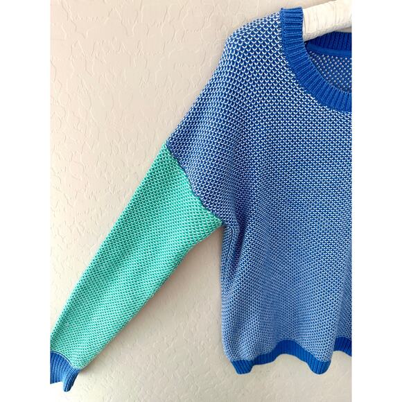 URBAN OUTFITTERS | Blue Green Colorblock Oversized Crewneck Sweater | Small - Picture 3 of 7